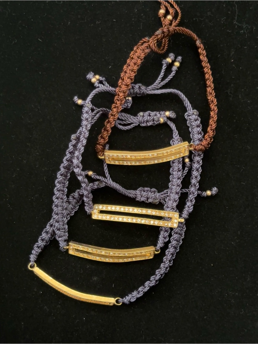 Gold Bar Macramé Bracelet in Gray and Brown - Unbranded